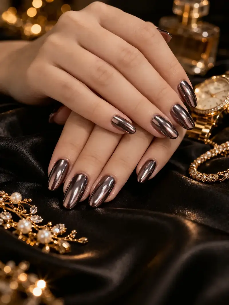 Rose gold chrome nails